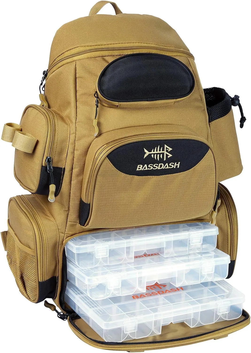 BASSDASH Fishing Tackle Backpack Water Resistant Tactical Bag Soft Tackle Box with Rod Holder and Protective Rain Cover