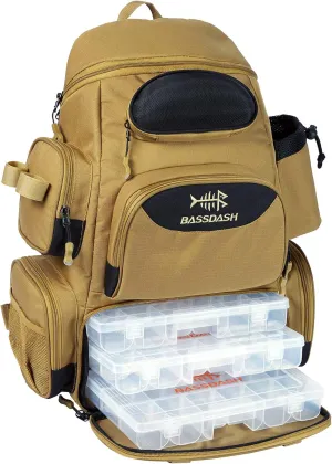 BASSDASH Fishing Tackle Backpack Water Resistant Tactical Bag Soft Tackle Box with Rod Holder and Protective Rain Cover