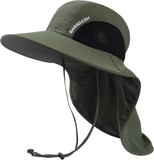 BASSDASH UPF 50  Unisex Water Resistant Wide Brim Sun Hat with Large Neck Flap Ponytail Fishing Hat for Men Women