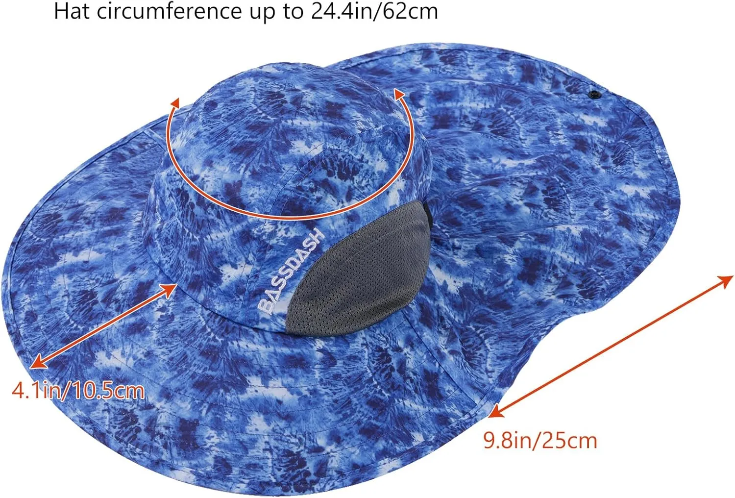 BASSDASH UPF 50  Unisex Water Resistant Wide Brim Sun Hat with Large Neck Flap Ponytail Fishing Hat for Men Women