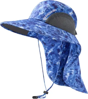 BASSDASH UPF 50  Unisex Water Resistant Wide Brim Sun Hat with Large Neck Flap Ponytail Fishing Hat for Men Women