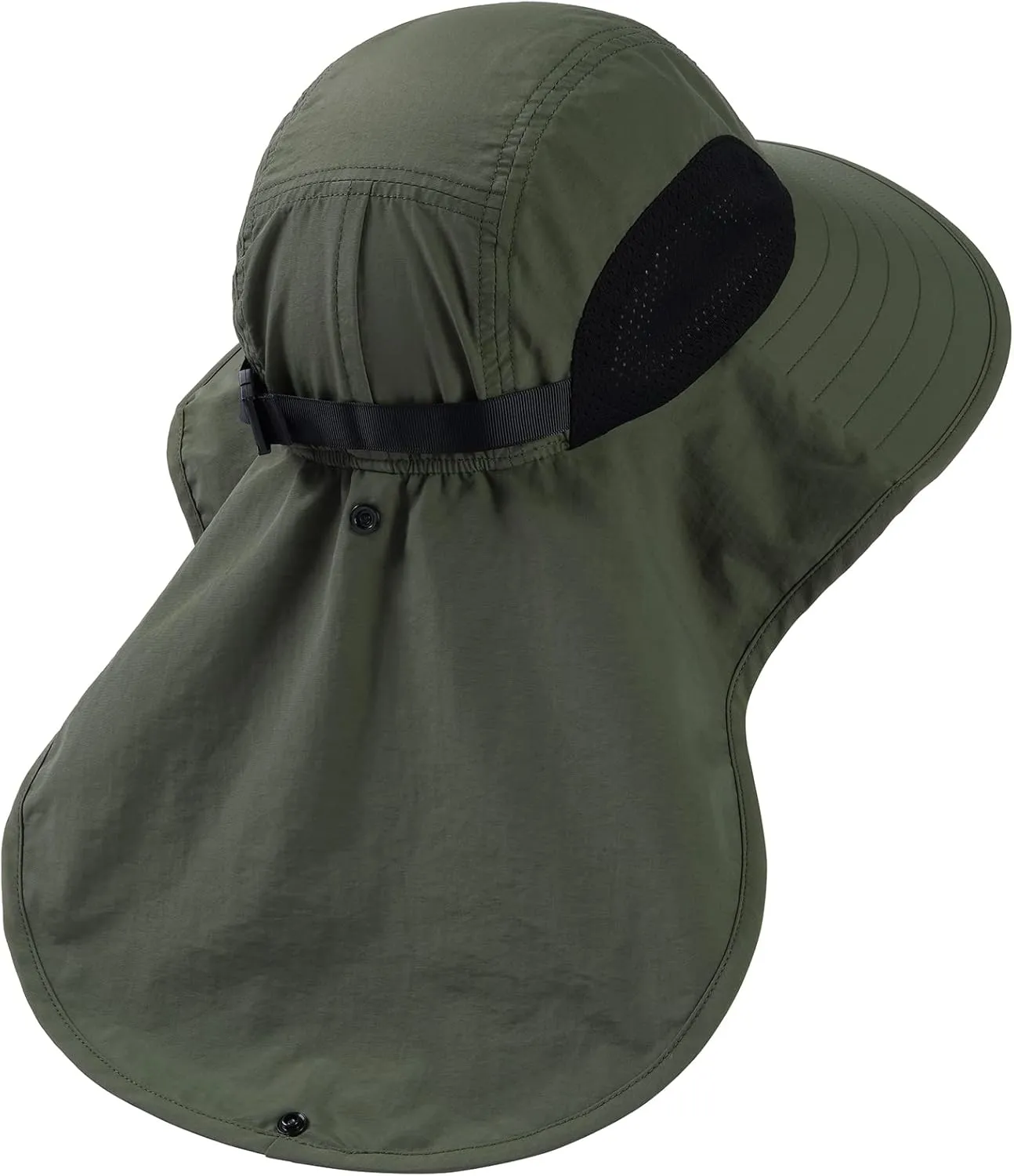 BASSDASH UPF 50  Unisex Water Resistant Wide Brim Sun Hat with Large Neck Flap Ponytail Fishing Hat for Men Women
