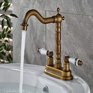 Bathroom Sink Taps Antique Brass Basin Faucet Ceramic Handles Bathroom Basin Faucet Two Holes Vanity Sink Water Tap