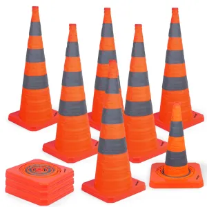 BATTIFE [10 Pack] 36 Inch Collapsible Traffic Safety Cones, Orange Cones, Multi Purpose Pop-up Cones with Reflective Collar, for Road Parking, Driving Practice