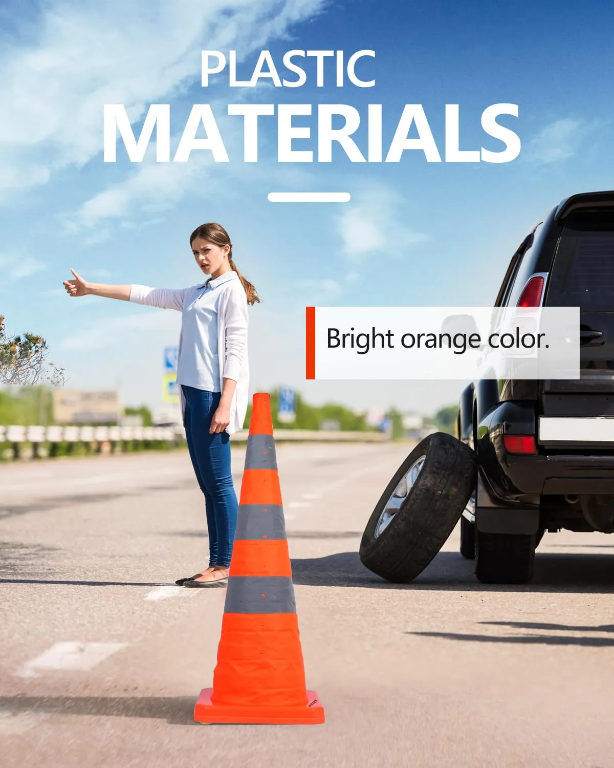 BATTIFE [10 Pack] 36 Inch Collapsible Traffic Safety Cones, Orange Cones, Multi Purpose Pop-up Cones with Reflective Collar, for Road Parking, Driving Practice