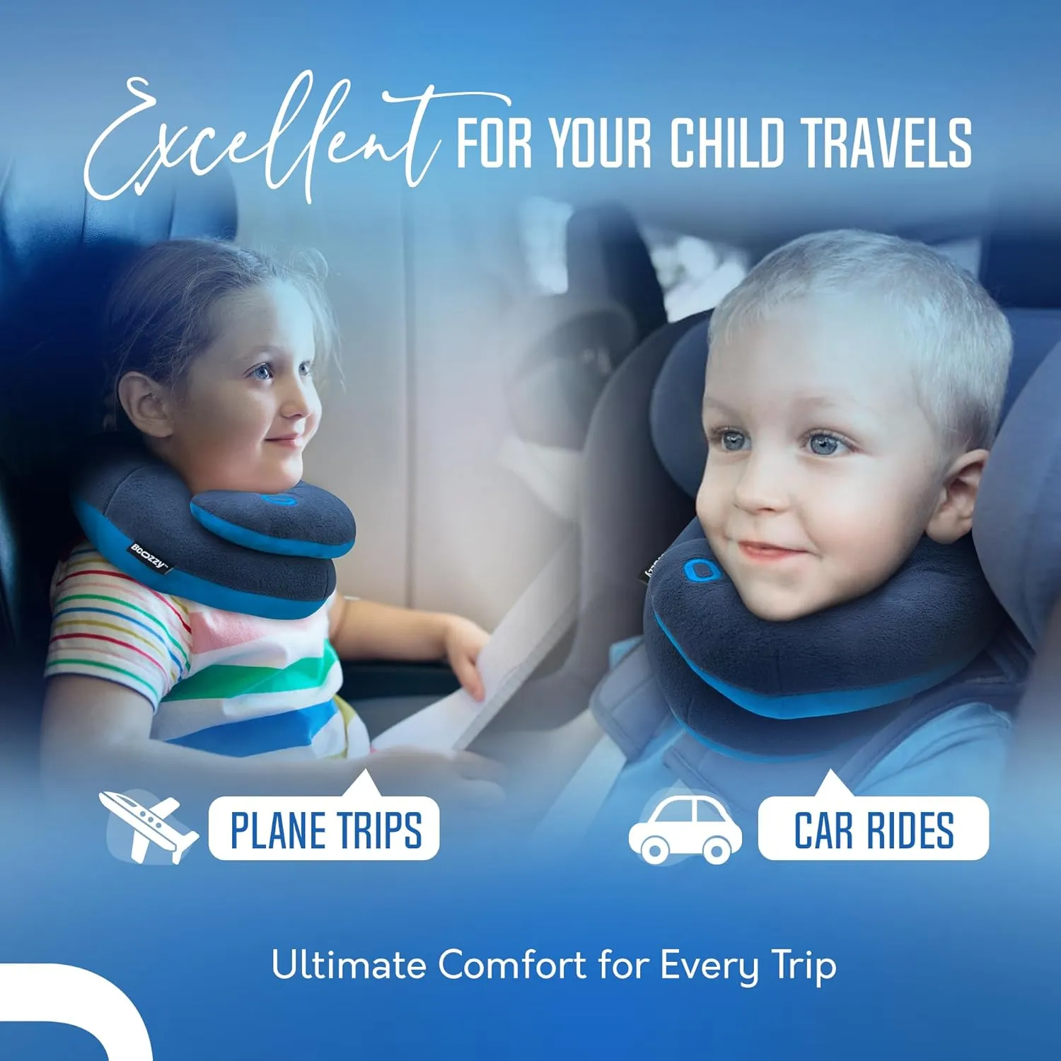 BCOZZY Kids Travel Neck Pillow (3-7 Y/O)- Patented Soft Toddler Pillow for Head & Chin Support in Car Seat, Airplane, and Road Trip Sleeping. Adjustable Size. Fully Washable. Carry Bag. Small, Hearts