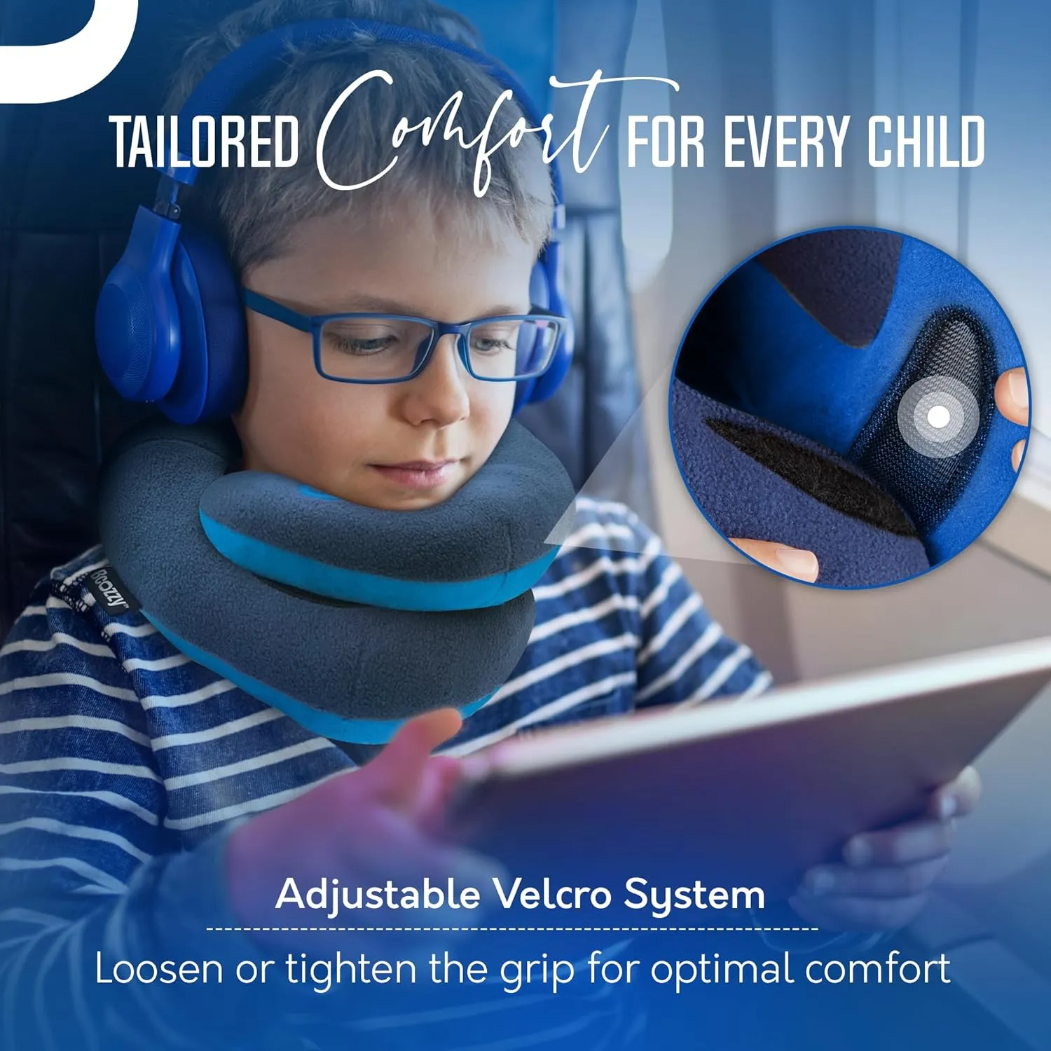 BCOZZY Kids Travel Neck Pillow (8-12 Y/O) – Patented Soft Child Pillow for Head & Chin Support in Car, Airplane, and Road Trip Sleeping. Adjustable Size. Carry Bag. Fully Washable. Medium, Gray