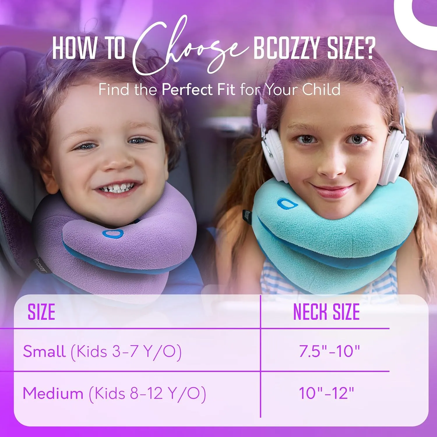 BCOZZY Kids Travel Neck Pillow (8-12 Y/O) – Patented Soft Child Pillow for Head & Chin Support in Car, Airplane, and Road Trip Sleeping. Adjustable Size. Carry Bag. Fully Washable. Medium, Gray