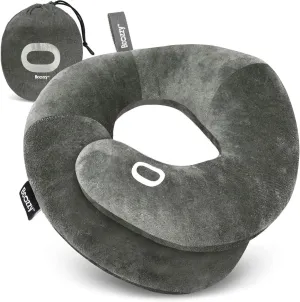 BCOZZY Organic Cotton Double Support Neck Pillow for Travel - 3 Ergonomic Positions for Head, Neck, and Chin Comfort - Ideal for Sleeping Upright on Flights, Cars, and at Home – X-Large, Gray