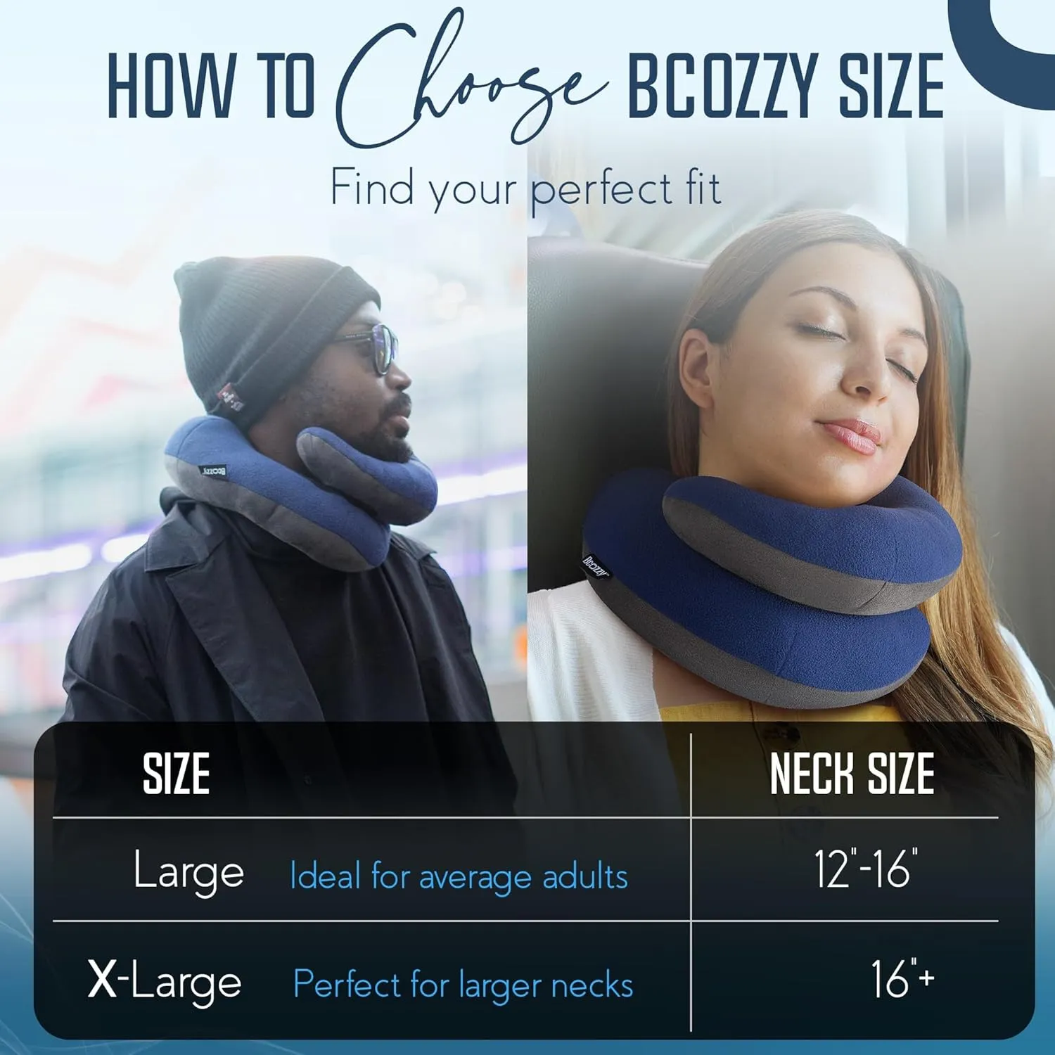 BCOZZY Organic Cotton Double Support Neck Pillow for Travel - 3 Ergonomic Positions for Head, Neck, and Chin Comfort - Ideal for Sleeping Upright on Flights, Cars, and at Home – X-Large, Gray