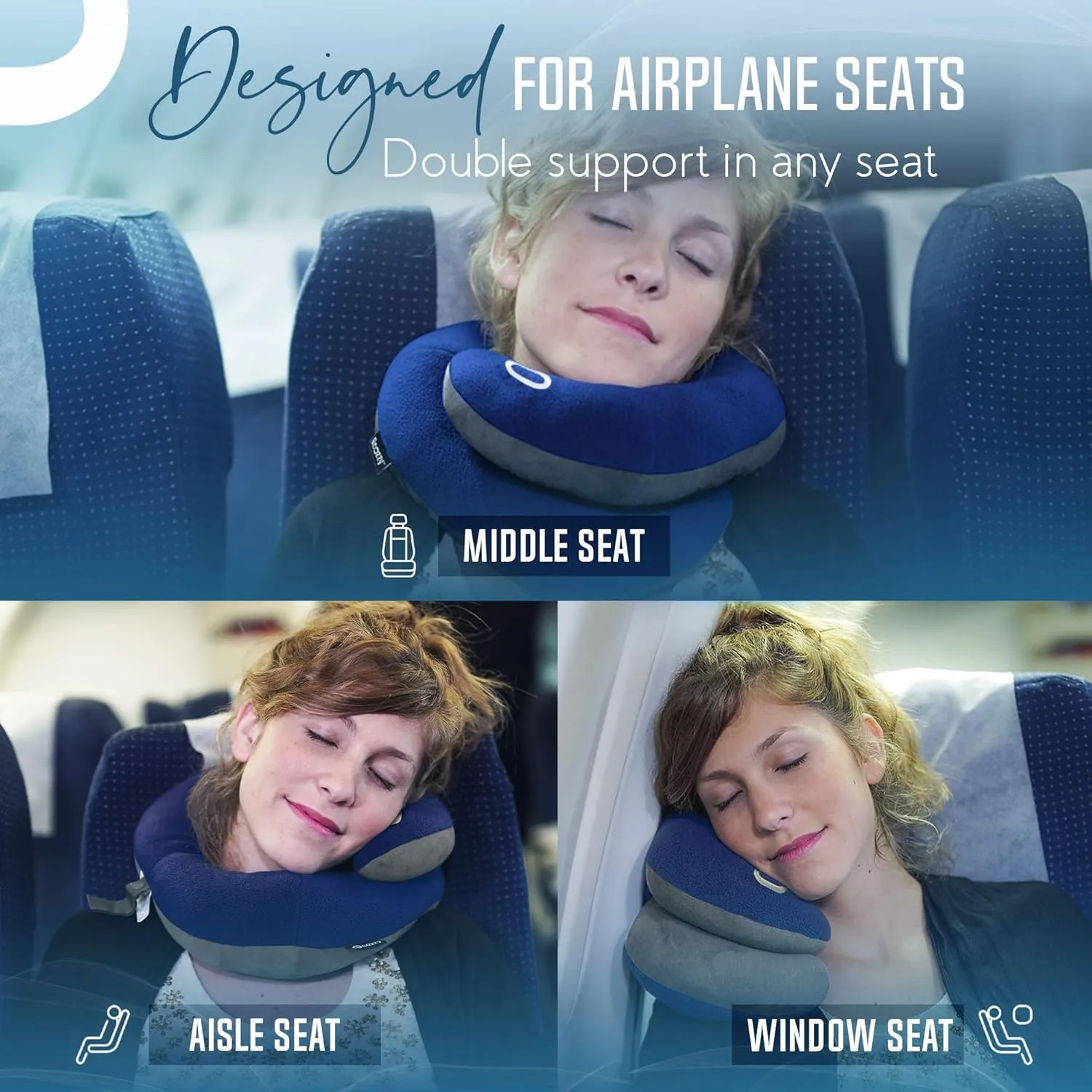 BCOZZY Organic Cotton Double Support Neck Pillow for Travel - 3 Ergonomic Positions for Head, Neck, and Chin Comfort - Ideal for Sleeping Upright on Flights, Cars, and at Home – X-Large, Gray