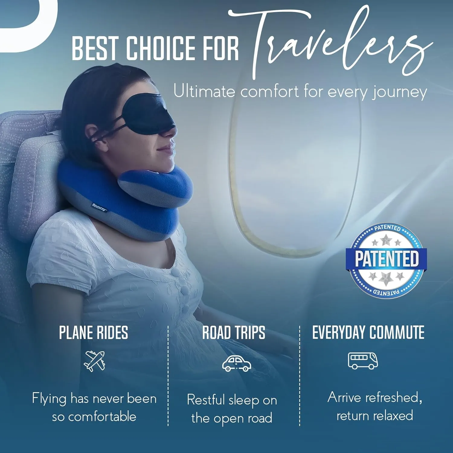 BCOZZY Organic Cotton Double Support Neck Pillow for Travel - 3 Ergonomic Positions for Head, Neck, and Chin Comfort - Ideal for Sleeping Upright on Flights, Cars, and at Home – X-Large, Gray