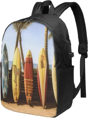 Beach Surfboard Travel Laptop Backpack - Durable Business Laptops Backpack with USB Charging Port