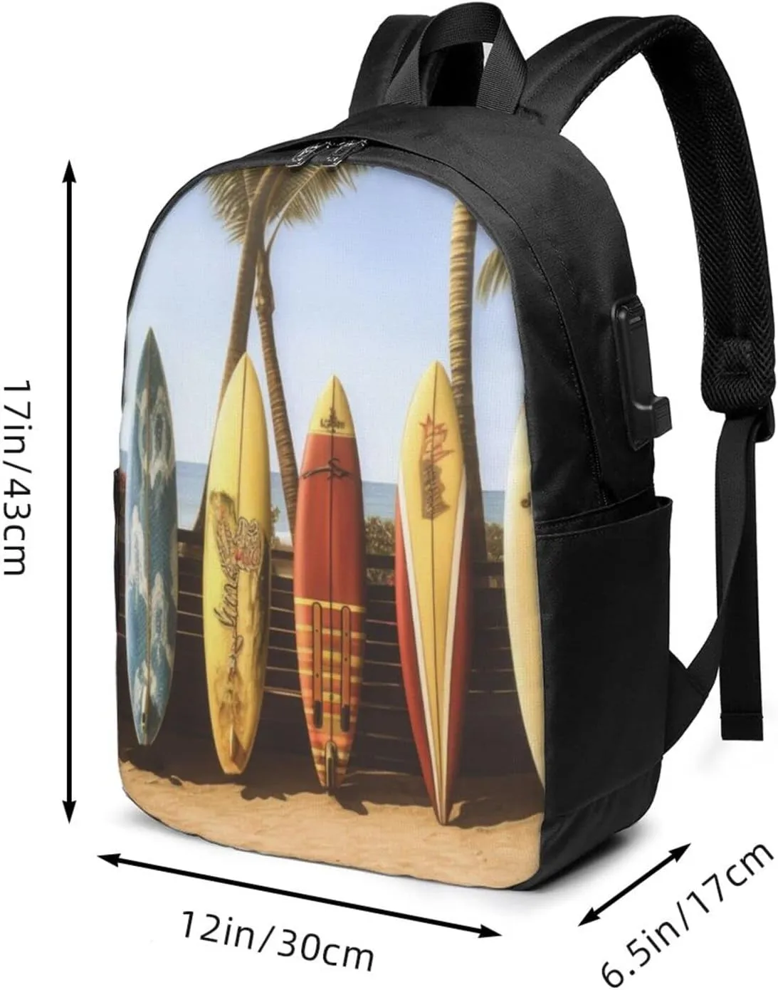 Beach Surfboard Travel Laptop Backpack - Durable Business Laptops Backpack with USB Charging Port
