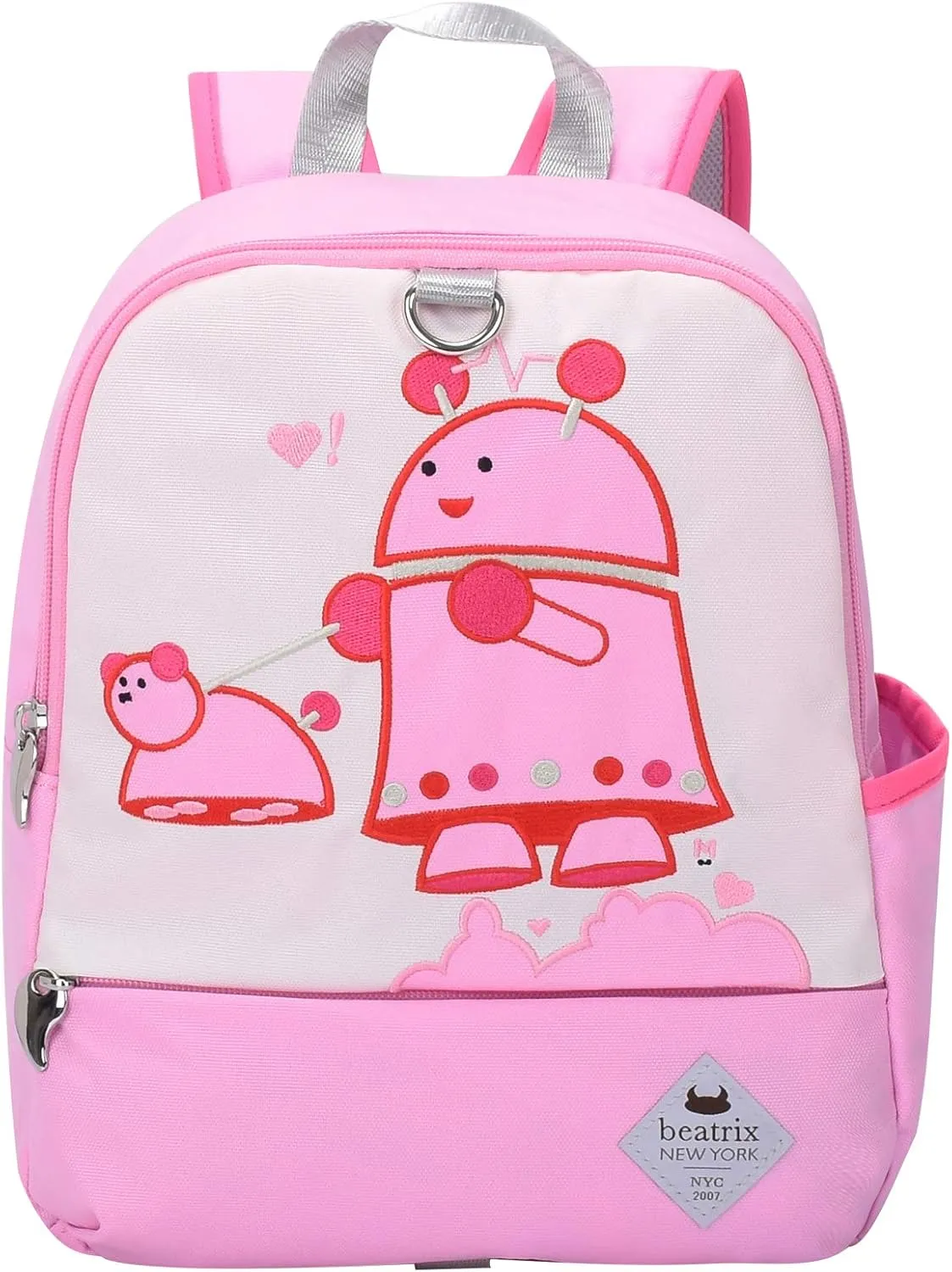 Beatrix New York - Toddler & Kids 11.5” Backpack Bag with Removable Leash for Girls & Boys (PINK ROBOT), Ideal for Preschool & Kindergarten Back to School