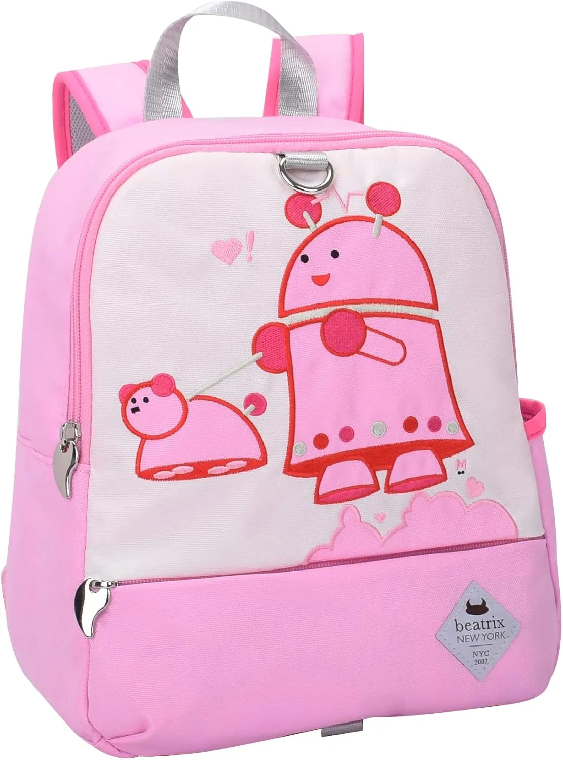Beatrix New York - Toddler & Kids 11.5” Backpack Bag with Removable Leash for Girls & Boys (PINK ROBOT), Ideal for Preschool & Kindergarten Back to School
