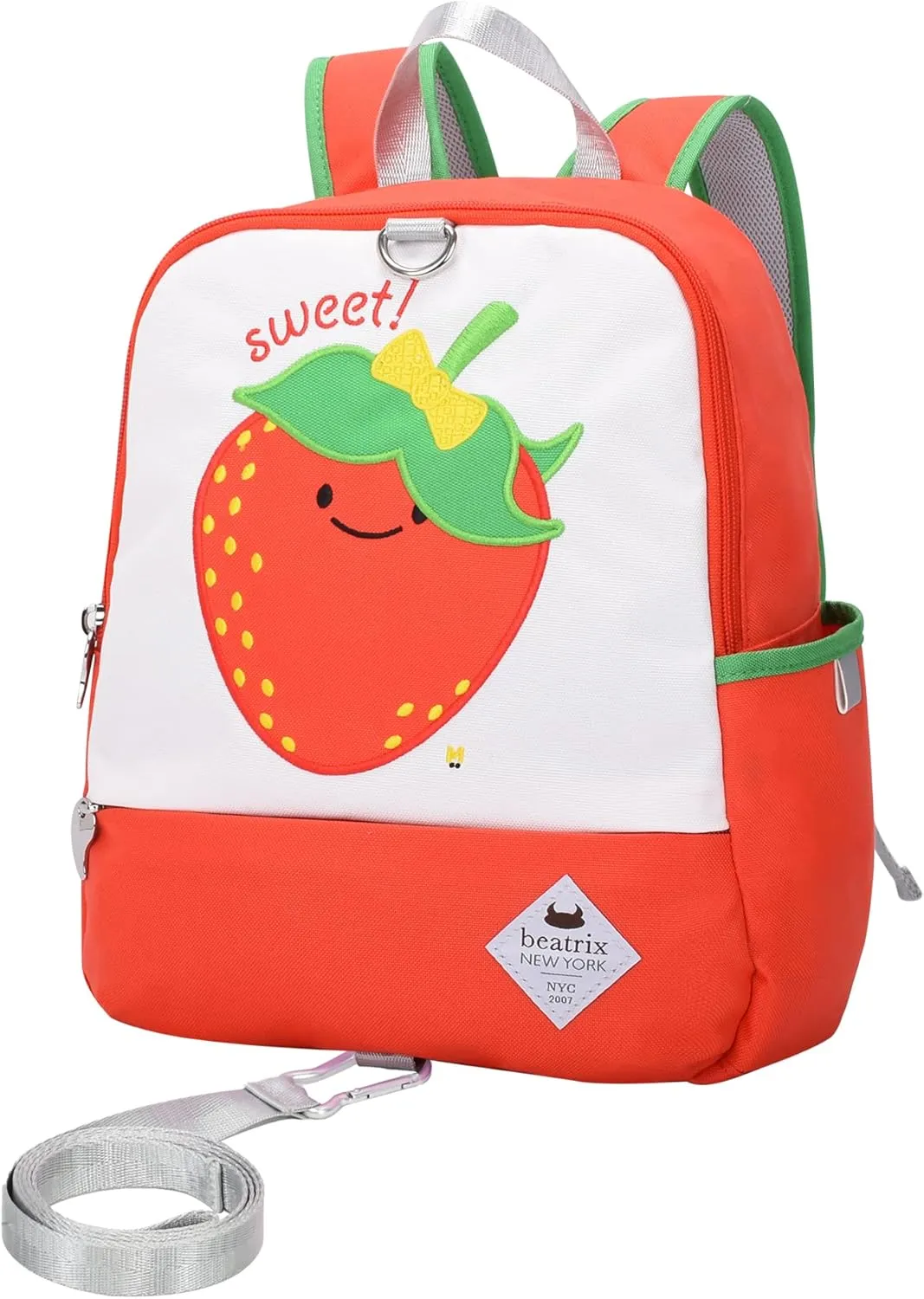 Beatrix New York - Toddler & Kids 11.5" Backpack Bag with Removable Leash for Girls & Boys Unisex (STRAWBERRY), Ideal for Preschool & Kindergarten Back to School