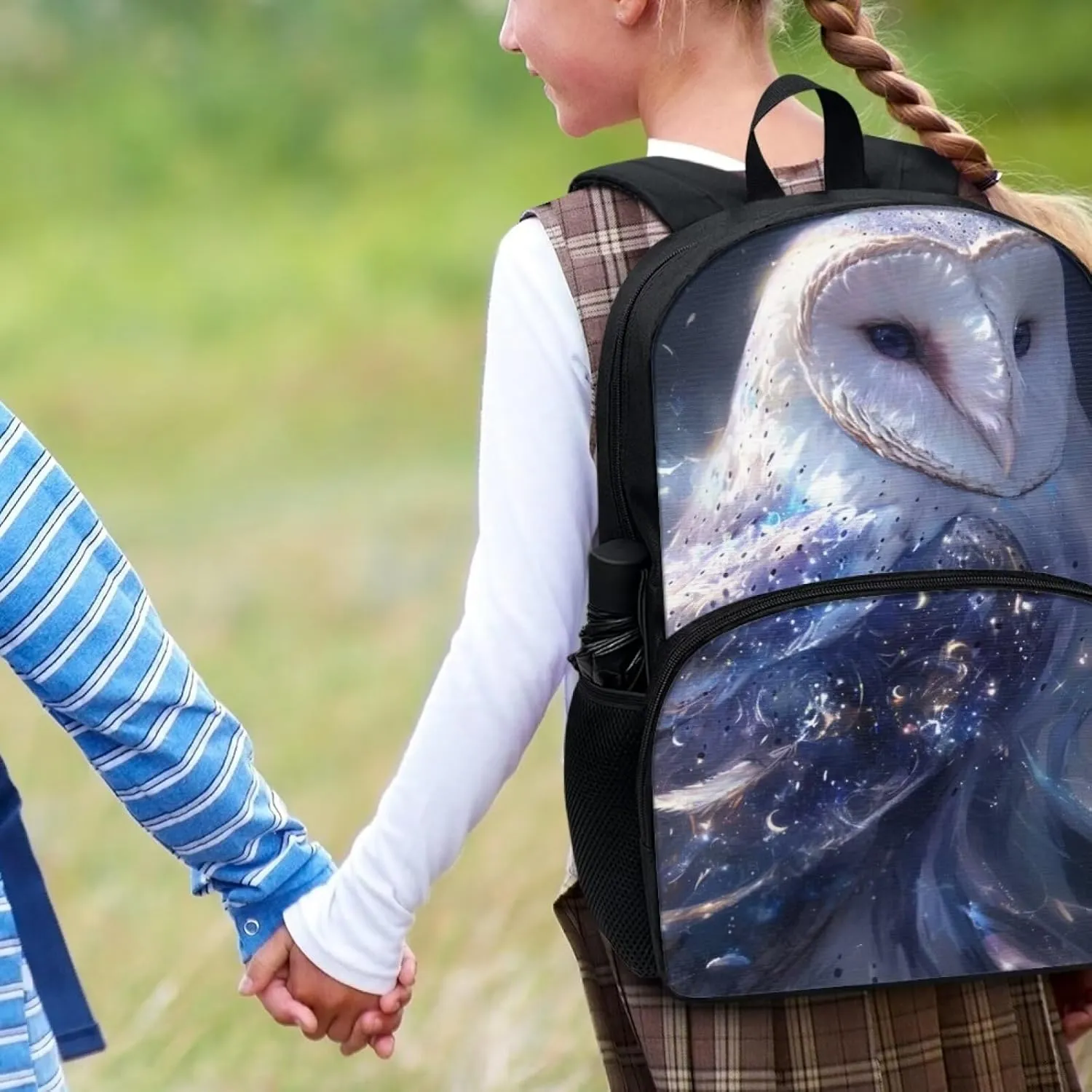 Beautiful Majestic Owl Backpack for Boys Girls Casual Lightweight 17 Inch School Bag with Front Pocket Padded Straps Kids Animal Print Bookbag Student Daypack for School Travel