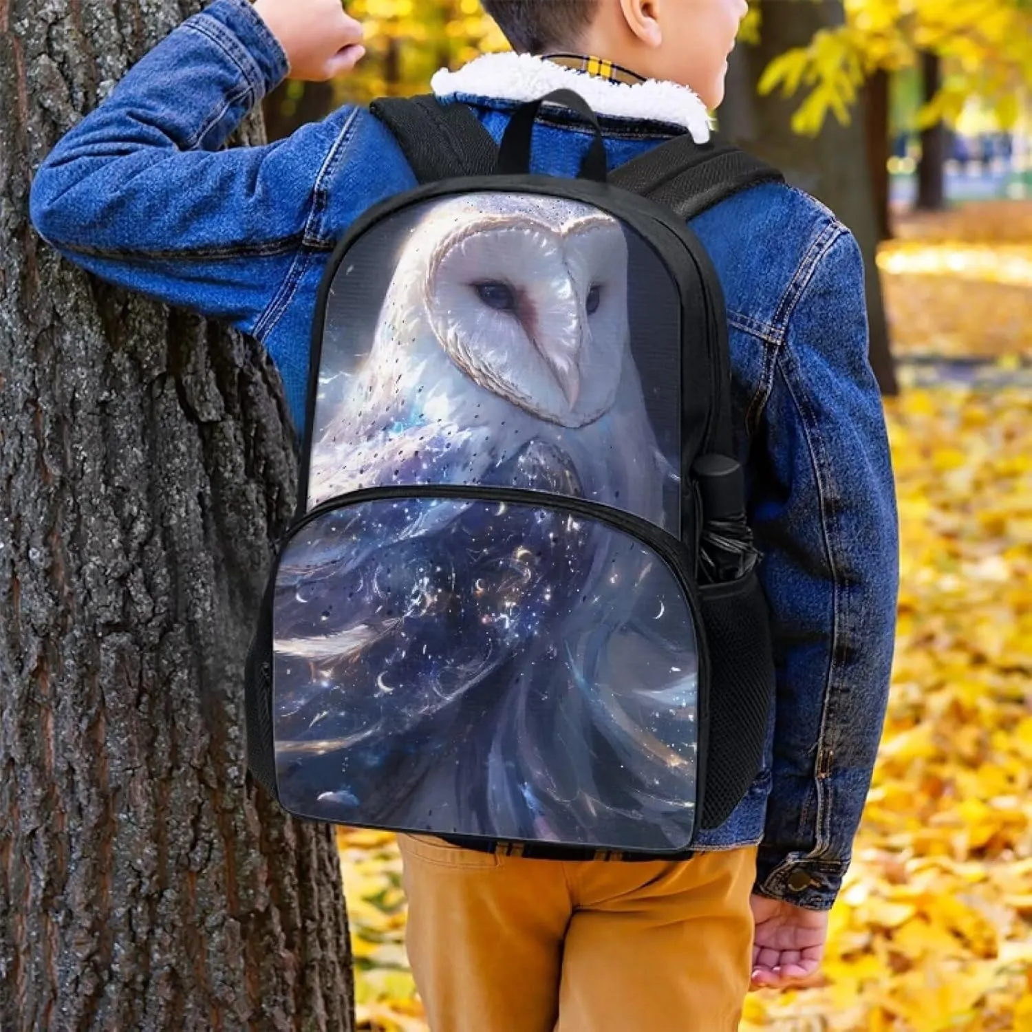 Beautiful Majestic Owl Backpack for Boys Girls Casual Lightweight 17 Inch School Bag with Front Pocket Padded Straps Kids Animal Print Bookbag Student Daypack for School Travel