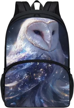 Beautiful Majestic Owl Backpack for Boys Girls Casual Lightweight 17 Inch School Bag with Front Pocket Padded Straps Kids Animal Print Bookbag Student Daypack for School Travel