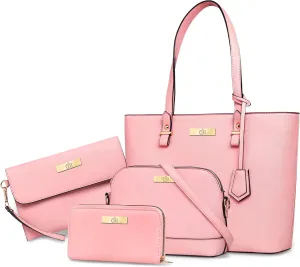 Beautiful Women's Faux Synthetic Fashion Handbags Tote Bag Shoulder Bag Satchel Purse Wallet (4 Pcs Set)