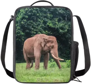 Beauty Collector Asian Elephant Lunch Bag Animal Back to School Lunch Box Case Cool Shoulder Strap Lunch Holder for Kids