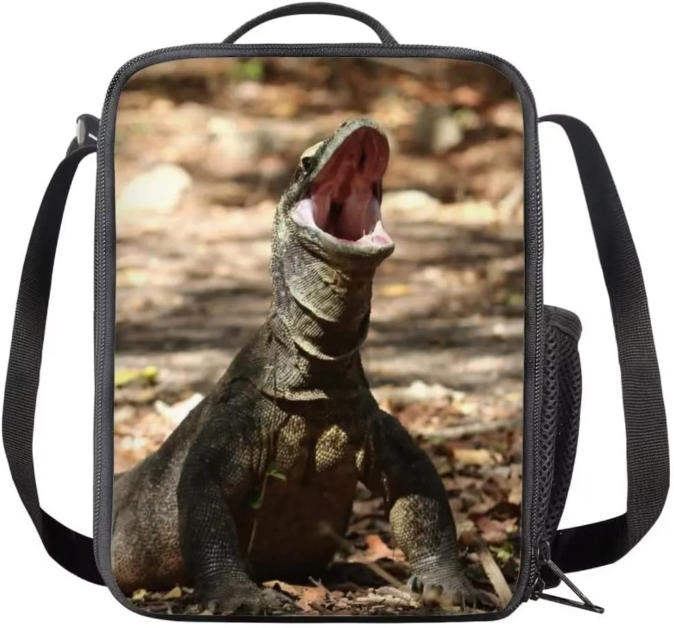Beauty Collector Komodo Dragon Lunch Bag Animal Back to School Lunch Box Case Cool Shoulder Strap Lunch Holder for Kids