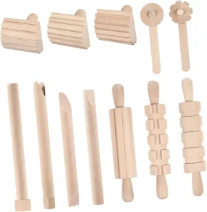 BEBEMOKO Pottery Clay Tools 12pcs Children's Clay Modeling Tools Set Wooden Handles