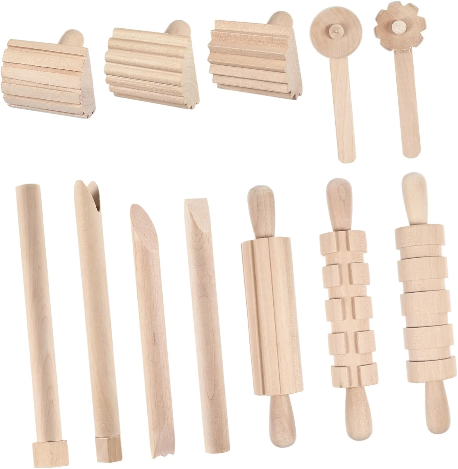 BEBEMOKO Pottery Clay Tools 12pcs Children's Clay Modeling Tools Set Wooden Handles