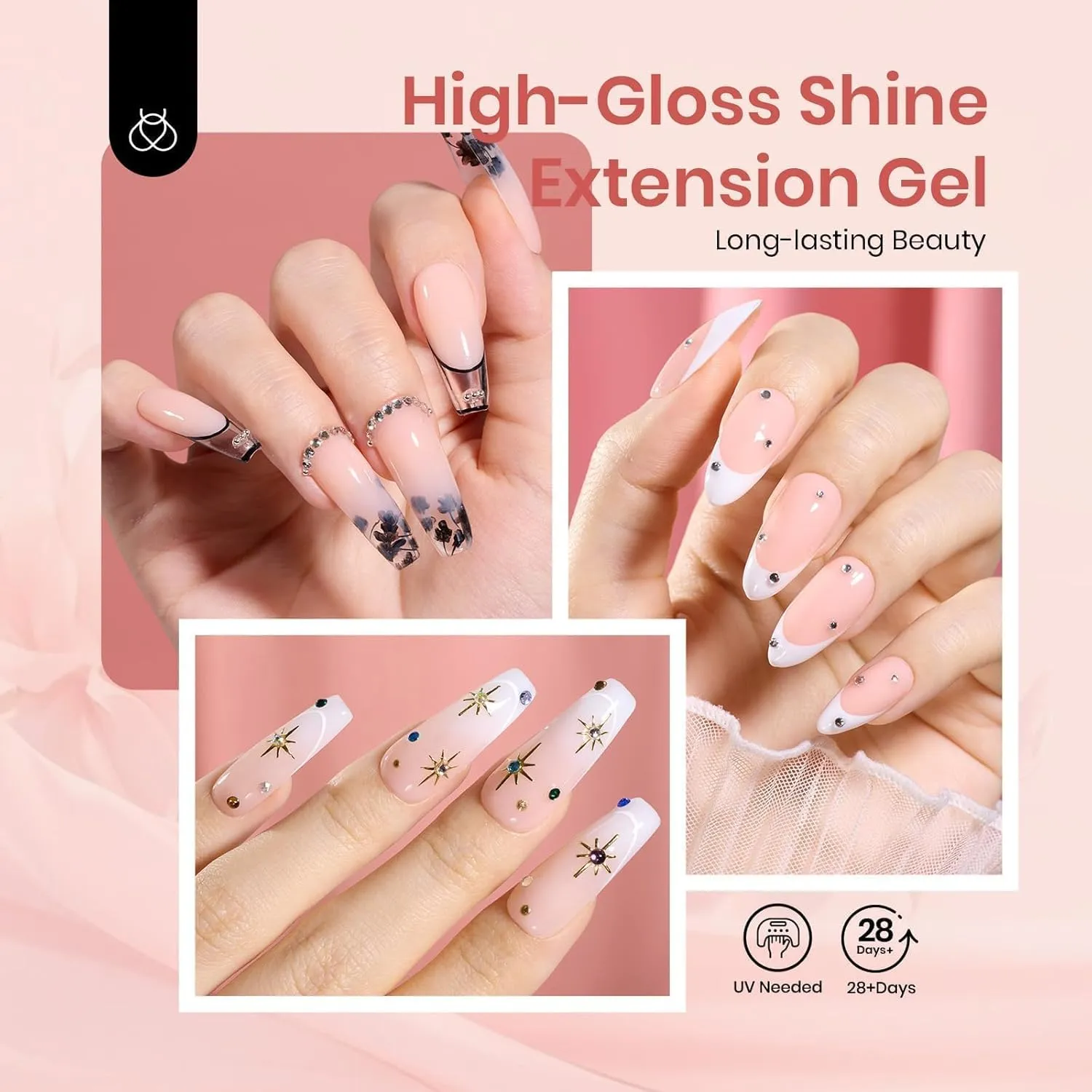 Beetles Poly Extension Gel Kit 3 Colors Nude Clear White With Tips Slip Solution All-in-One Builder Gel DIY French Nail Art Design Beginner Kit