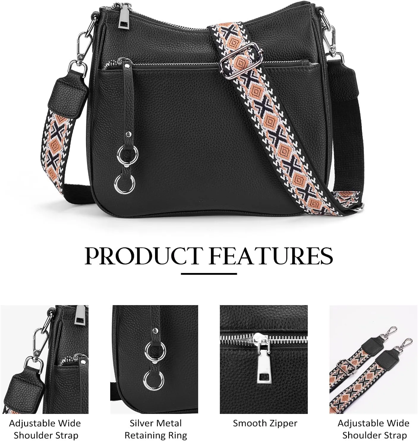 befen Genuine Leather Crossbody Bags for Women Travel Hobo Bags for Women with Adjustable Shoulder Guitar Strap