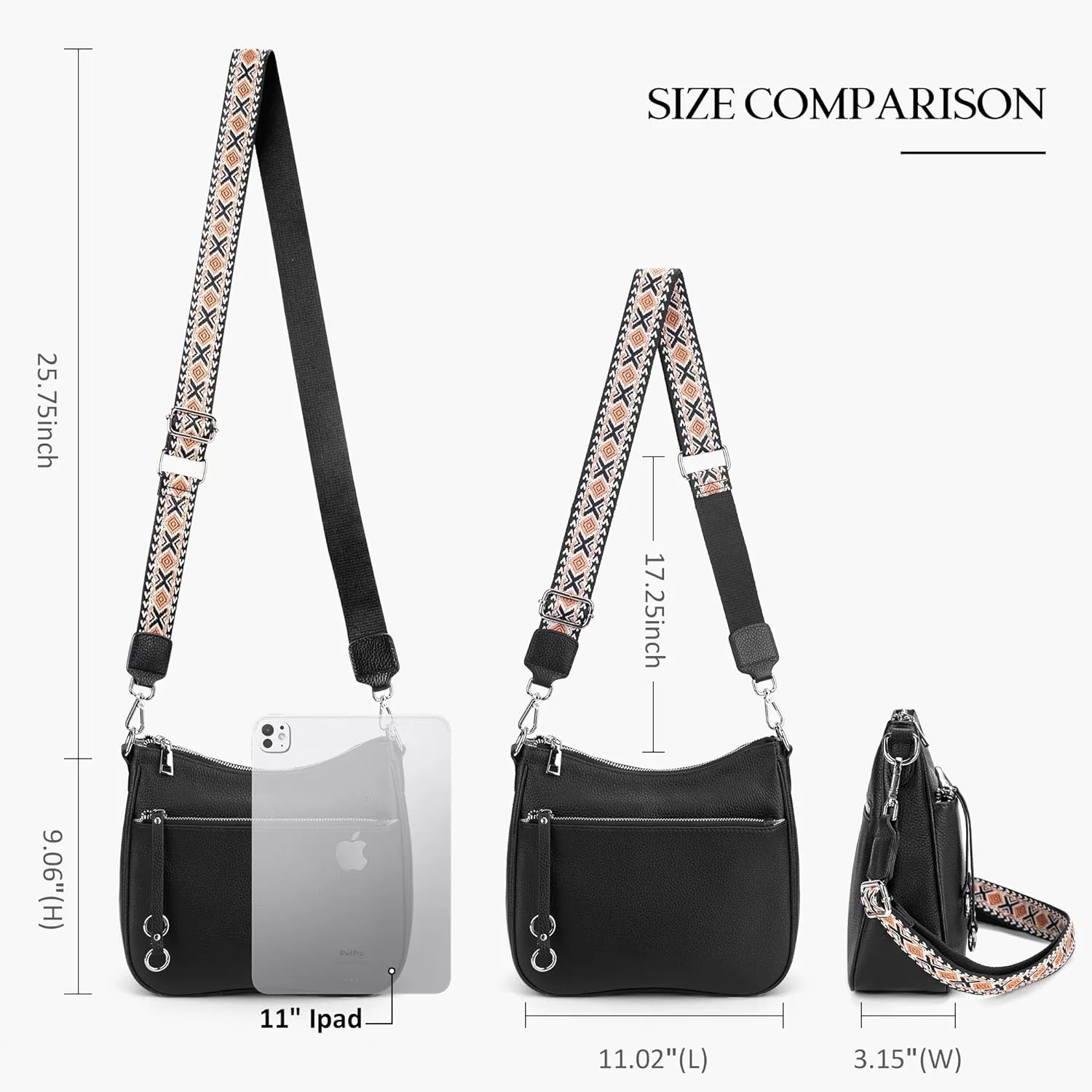 befen Genuine Leather Crossbody Bags for Women Travel Hobo Bags for Women with Adjustable Shoulder Guitar Strap