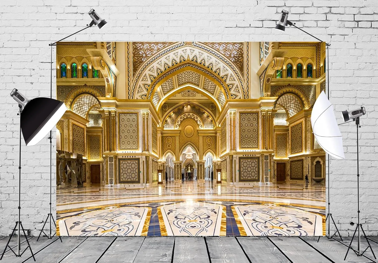 BELECO 10x8ft Fabric Luxurious Golden Palace Backdrop for Photography Royal Palace Hall Ballroom National Palace Abu Dhabi Presidential Palace Background Kids Adults Portrait Photoshoot Studio Prop