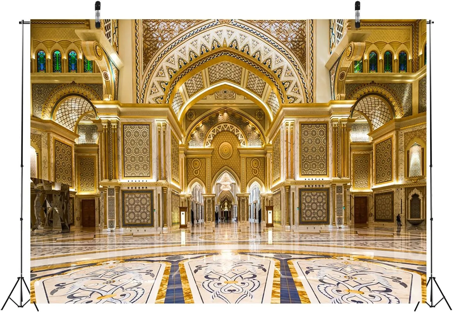 BELECO 10x8ft Fabric Luxurious Golden Palace Backdrop for Photography Royal Palace Hall Ballroom National Palace Abu Dhabi Presidential Palace Background Kids Adults Portrait Photoshoot Studio Prop