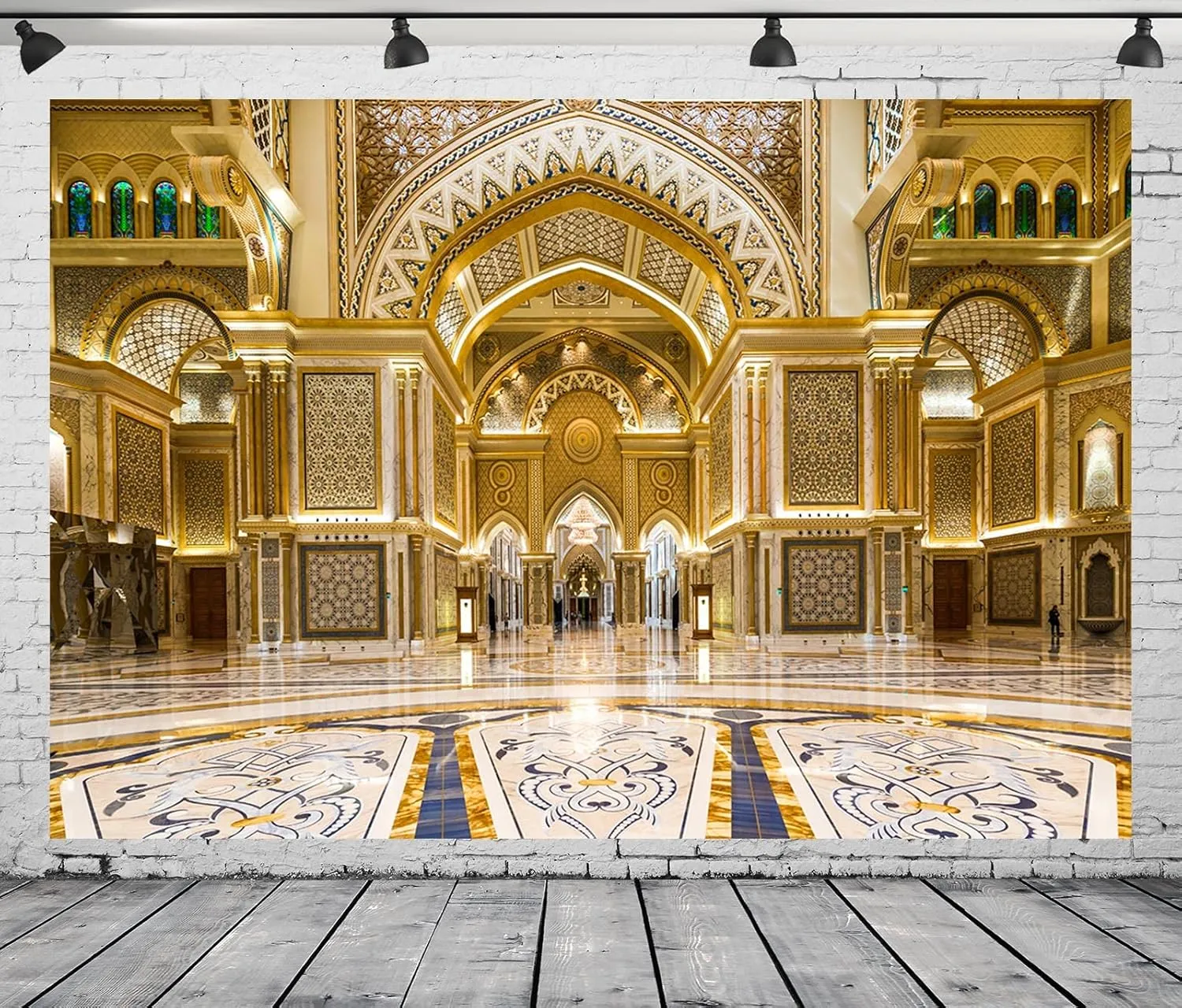 BELECO 10x8ft Fabric Luxurious Golden Palace Backdrop for Photography Royal Palace Hall Ballroom National Palace Abu Dhabi Presidential Palace Background Kids Adults Portrait Photoshoot Studio Prop