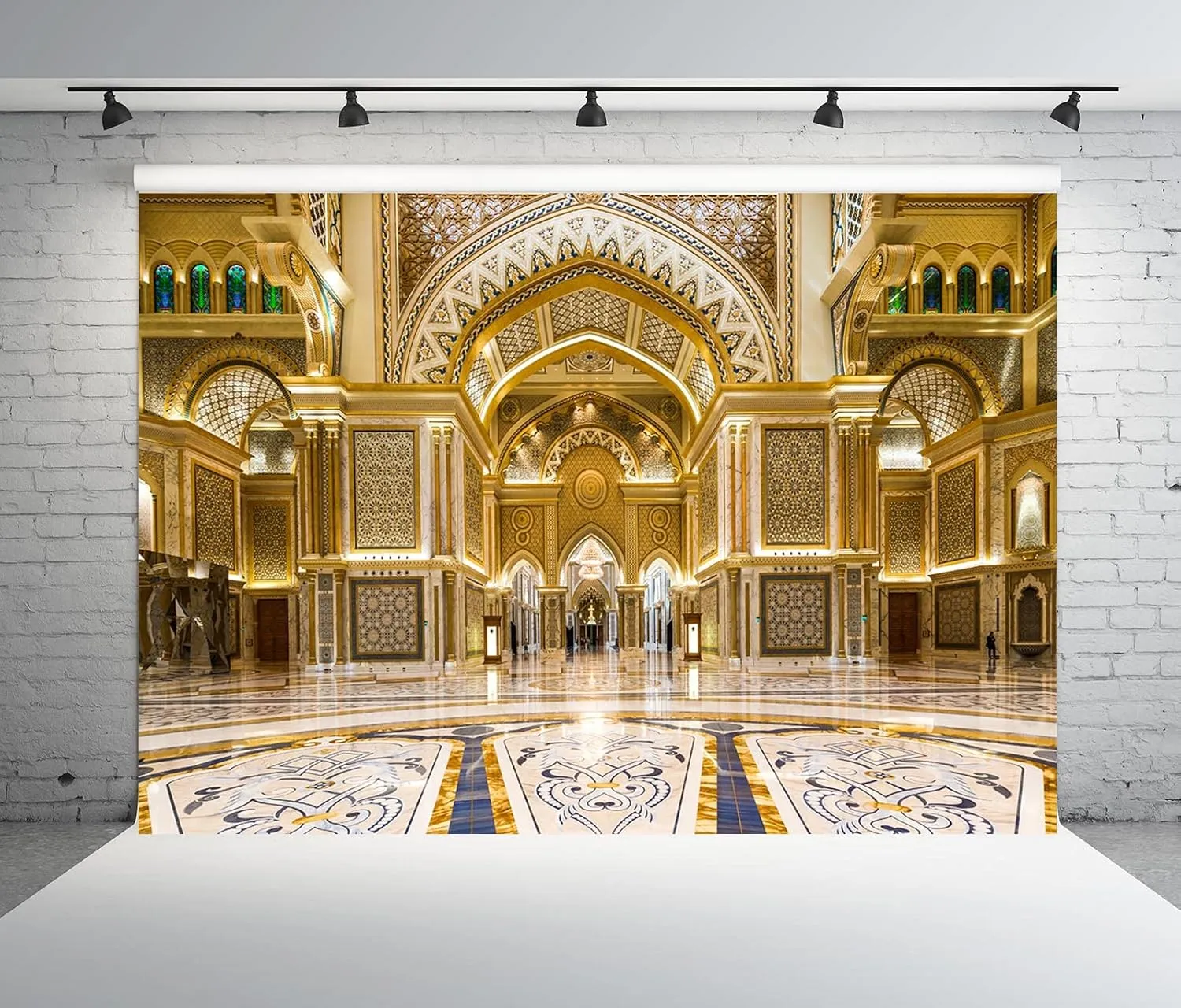BELECO 10x8ft Fabric Luxurious Golden Palace Backdrop for Photography Royal Palace Hall Ballroom National Palace Abu Dhabi Presidential Palace Background Kids Adults Portrait Photoshoot Studio Prop