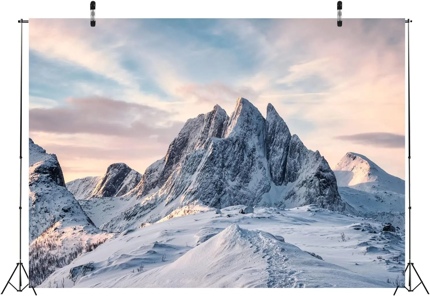 BELECO 12x10ft Fabric Majestic Snow-Covered Mountains Photography Backdrop Mountain Peaks High Hills Alpine Scenery Ski Mountain Background Outdoor Adventure Winter Travel Portrait Photo Props