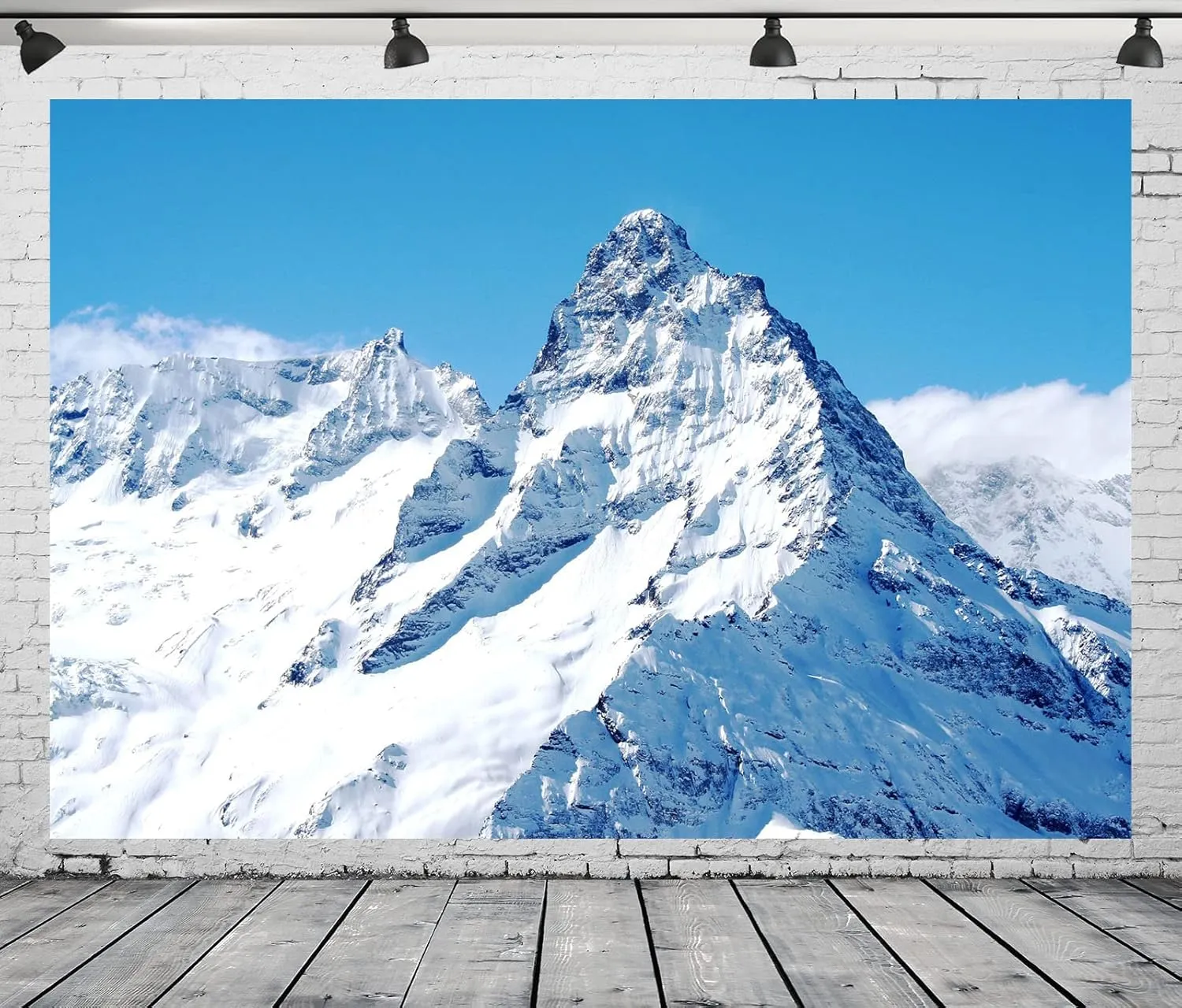 BELECO 12x8ft Fabric Winter Snow Mountains Photography Backdrop Snow Ice Mountain Peak Slopes Alpine Scenery Ski Resort Blue Sky Background Outdoor Adventure Holiday Travel Portrait Photo Props