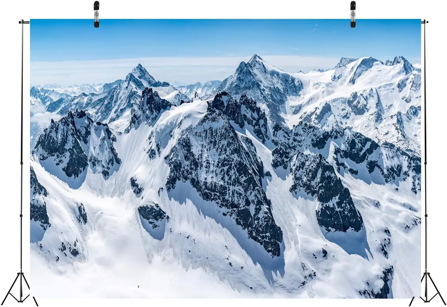 BELECO 15x10ft Fabric Snow-Covered Mountains Photography Backdrop Winter Alps Mountain Peaks Alpine Scenery Ski Mountain Background Outdoor Adventure Holiday Travel Portrait Photoshoot Props