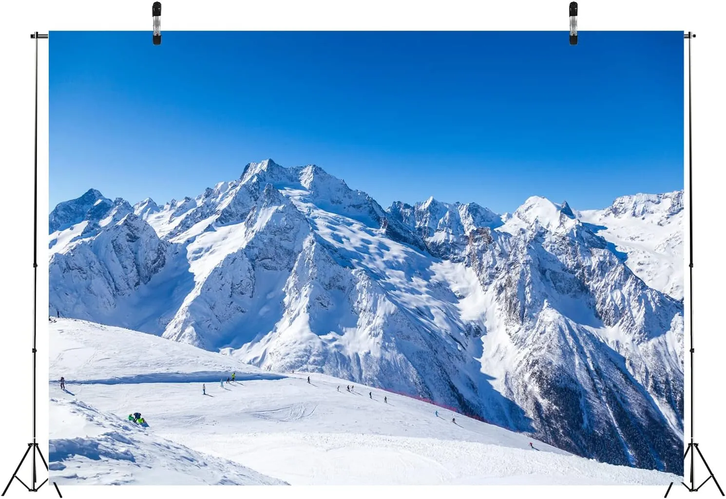 BELECO 15x10ft Fabric Snow-Covered Mountains Photography Backdrop Winter Ski Resort Mountain Peaks Slope Alpine Scenery Ski Mountain Background Outdoor Adventure Winter Travel Portrait Photo Props