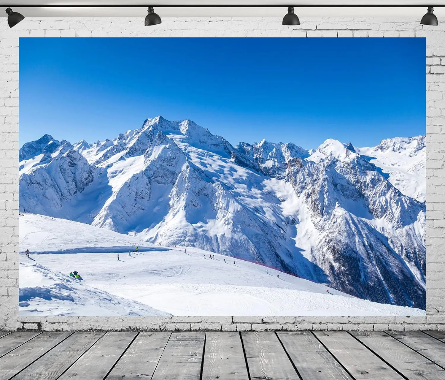 BELECO 15x10ft Fabric Snow-Covered Mountains Photography Backdrop Winter Ski Resort Mountain Peaks Slope Alpine Scenery Ski Mountain Background Outdoor Adventure Winter Travel Portrait Photo Props