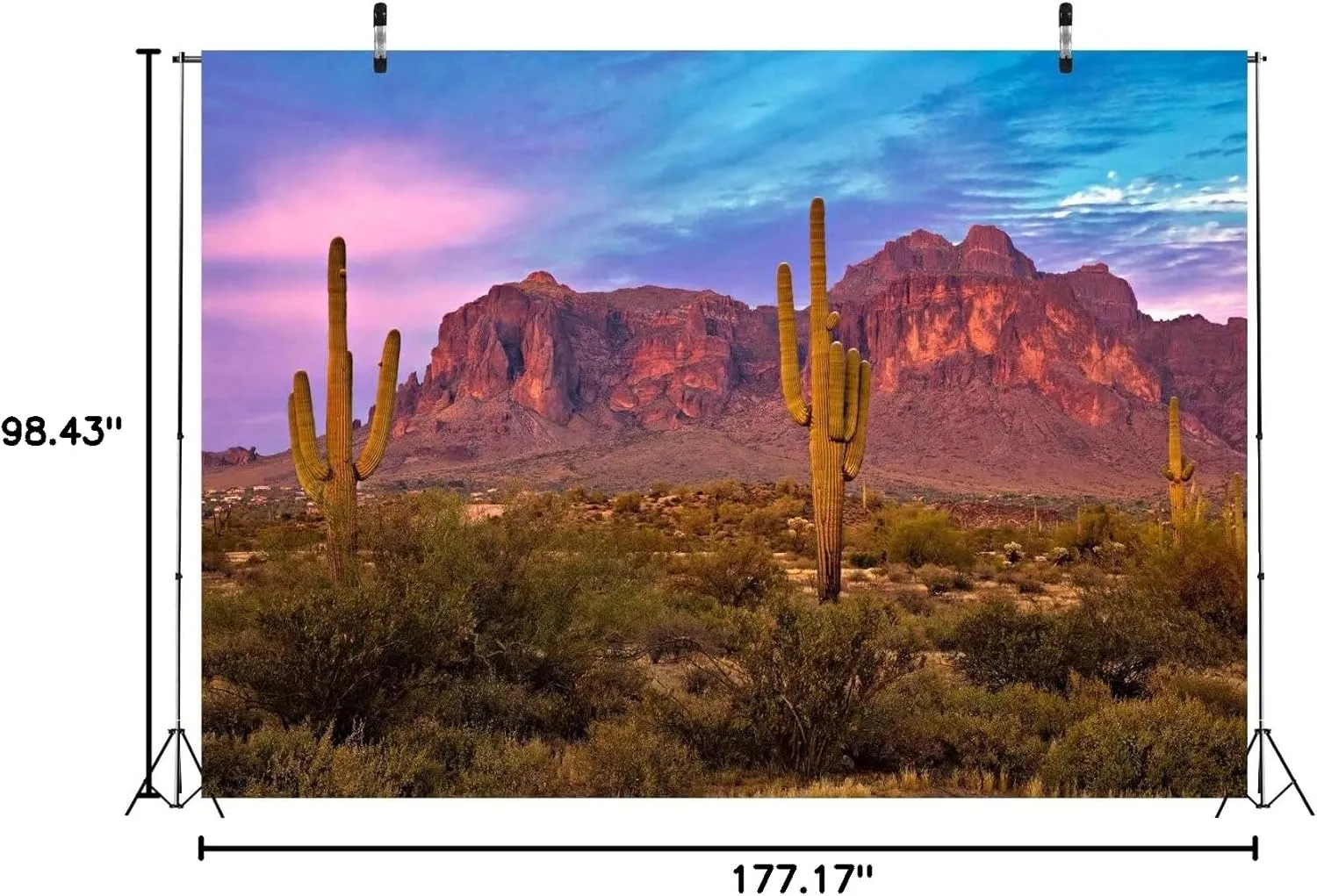 BELECO 15x8ft Fabric Arizona Desert Backdrop for Photography Western Party Decor Blue Sky Sand Dunes Prickly Cactus Saguaro Wilderness Mountain Background Cowboys Children Adult Portrait Photo Shoot