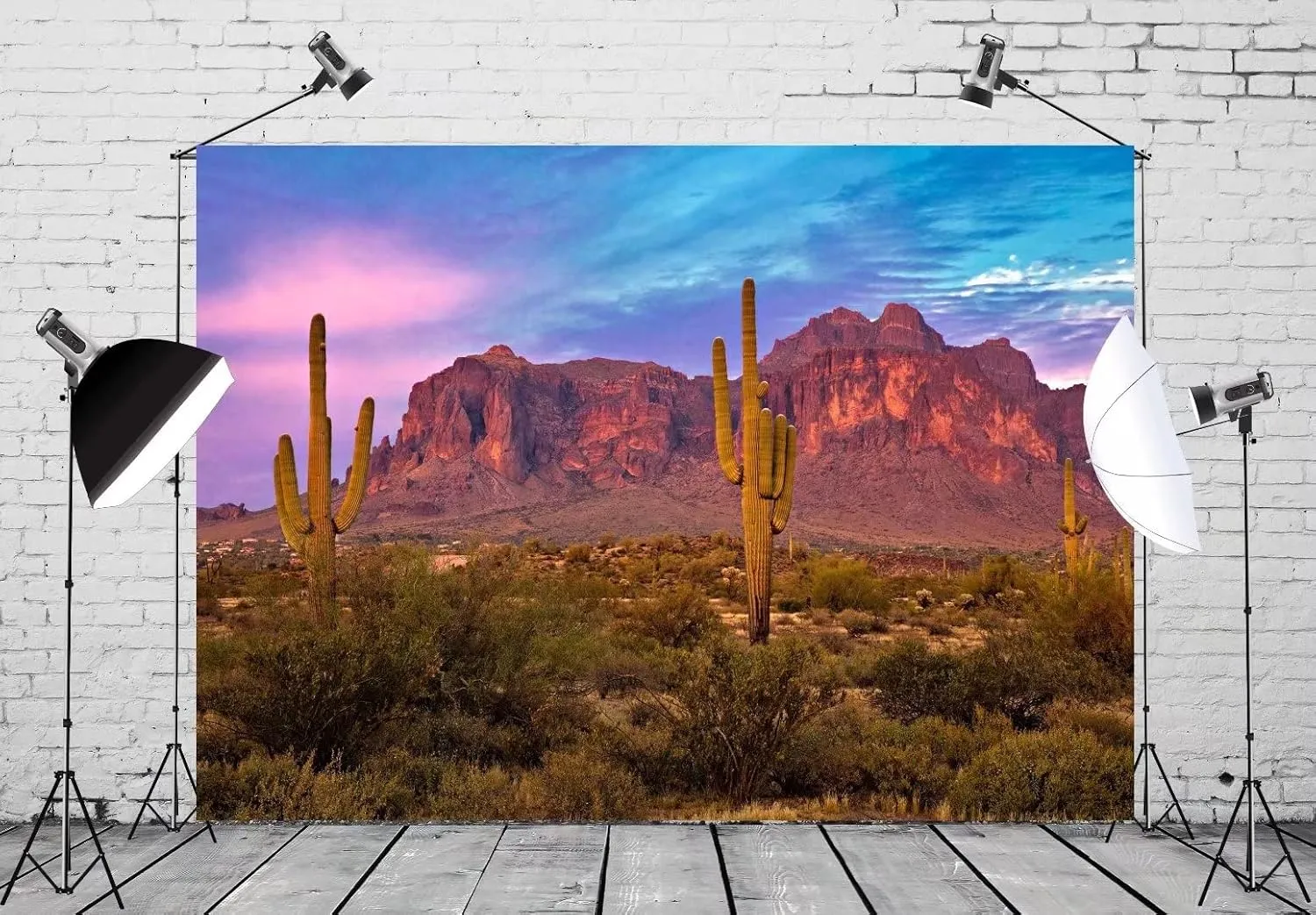 BELECO 15x8ft Fabric Arizona Desert Backdrop for Photography Western Party Decor Blue Sky Sand Dunes Prickly Cactus Saguaro Wilderness Mountain Background Cowboys Children Adult Portrait Photo Shoot