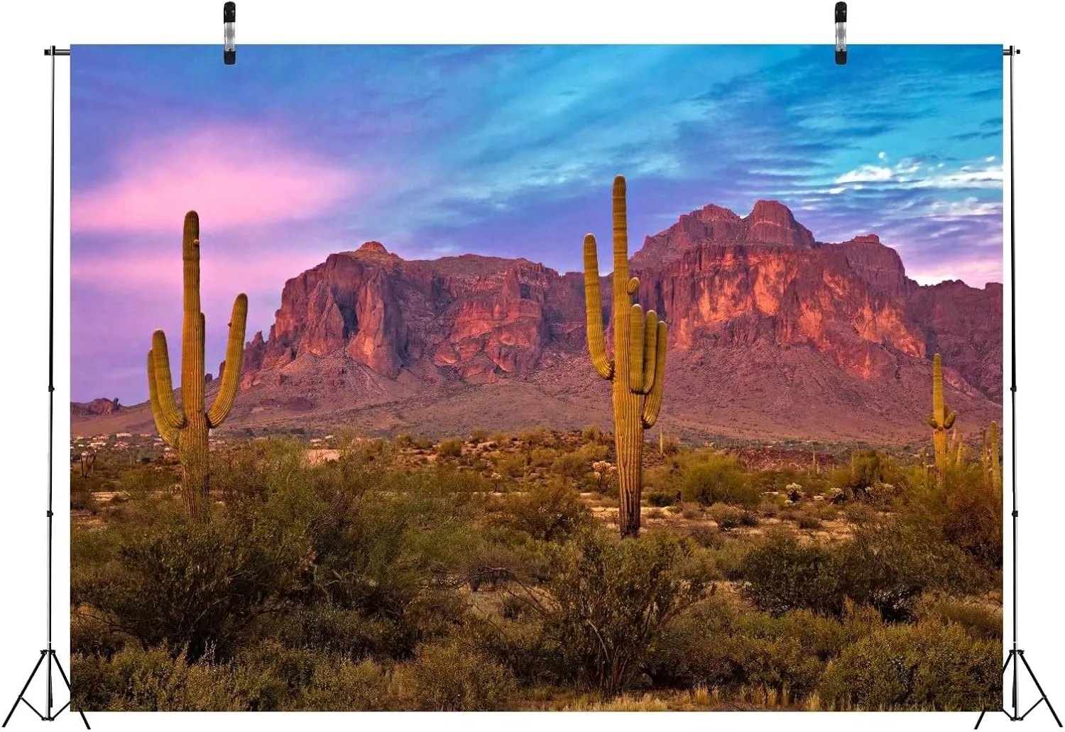 BELECO 15x8ft Fabric Arizona Desert Backdrop for Photography Western Party Decor Blue Sky Sand Dunes Prickly Cactus Saguaro Wilderness Mountain Background Cowboys Children Adult Portrait Photo Shoot