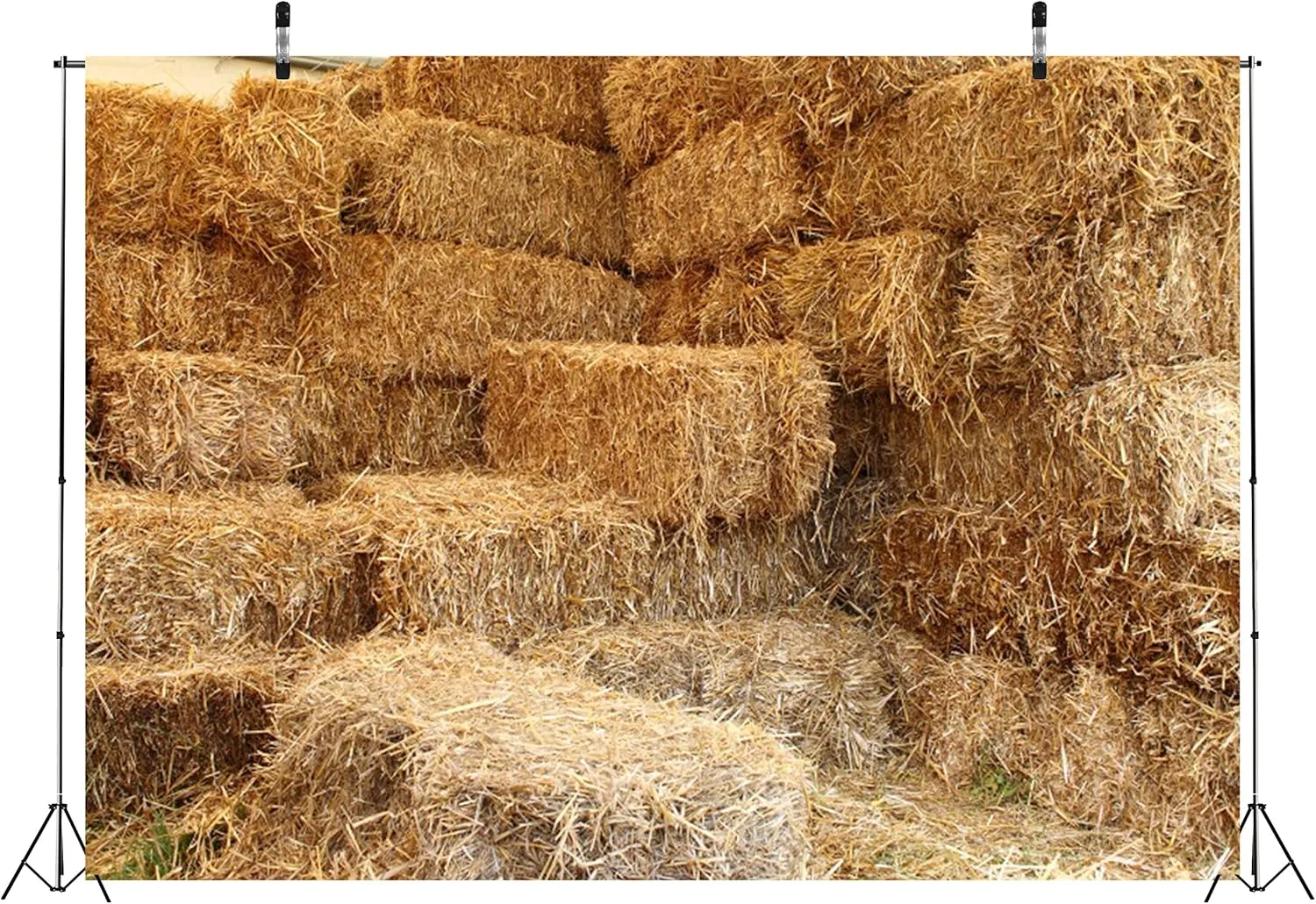 BELECO 7x5ft Fabric Farm Haystack Photography Backdrop Autumn Rural Barn Hay Bales Fall Harvest Backdrop Thanksgiving Day Party Decoration Straw Pile Party Supplies Kids Adults Portrait Photo Props