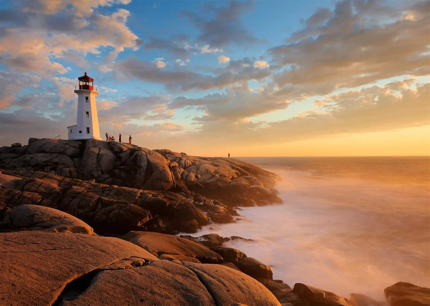 BELECO 8x6ft Fabric Sunset Peggy's Cove Lighthouse Backdrop for Photography Seaside Rock Ocean Scenery Canada Famous Lighthouse Background Travel Portrait Photoshoot Photo Booth Studio Props