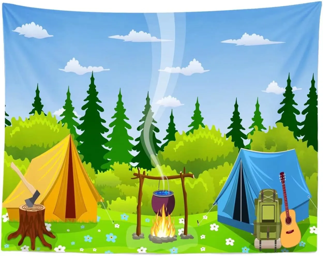 BELECO Camping Backdrop 12x8ft Fabric Cartoon Forest Scene Campfire Party Camping Tent Little Lumberjack Birthday Backdrop Jungle Safari Baby Shower Kids Boy Outdoor Adventure Portrait Photo Props