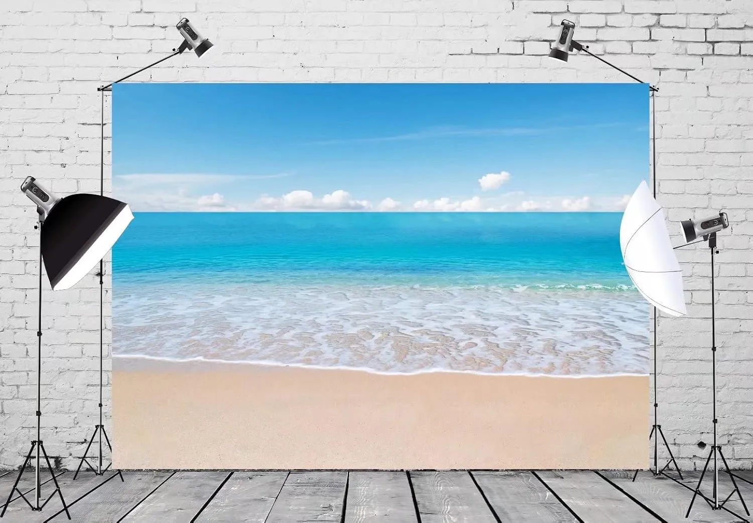 BELECO Tropical Beach Ocean Waves Backdrop 7x5ft Fabric Seaside Scenery Sand Beach Backdrop Luau Party Hawaiian Theme Photography Background Birthday Party Decor Wedding Photoshoot Studio Props
