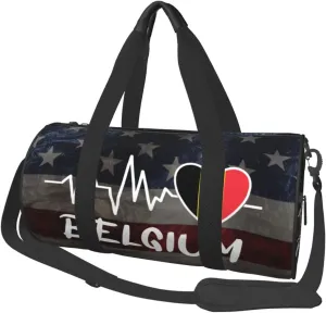 Belgium Heartbeat Duffel Bag Gym Bag Travel Sports Tote Large Foldable Beach Swim Yoga1