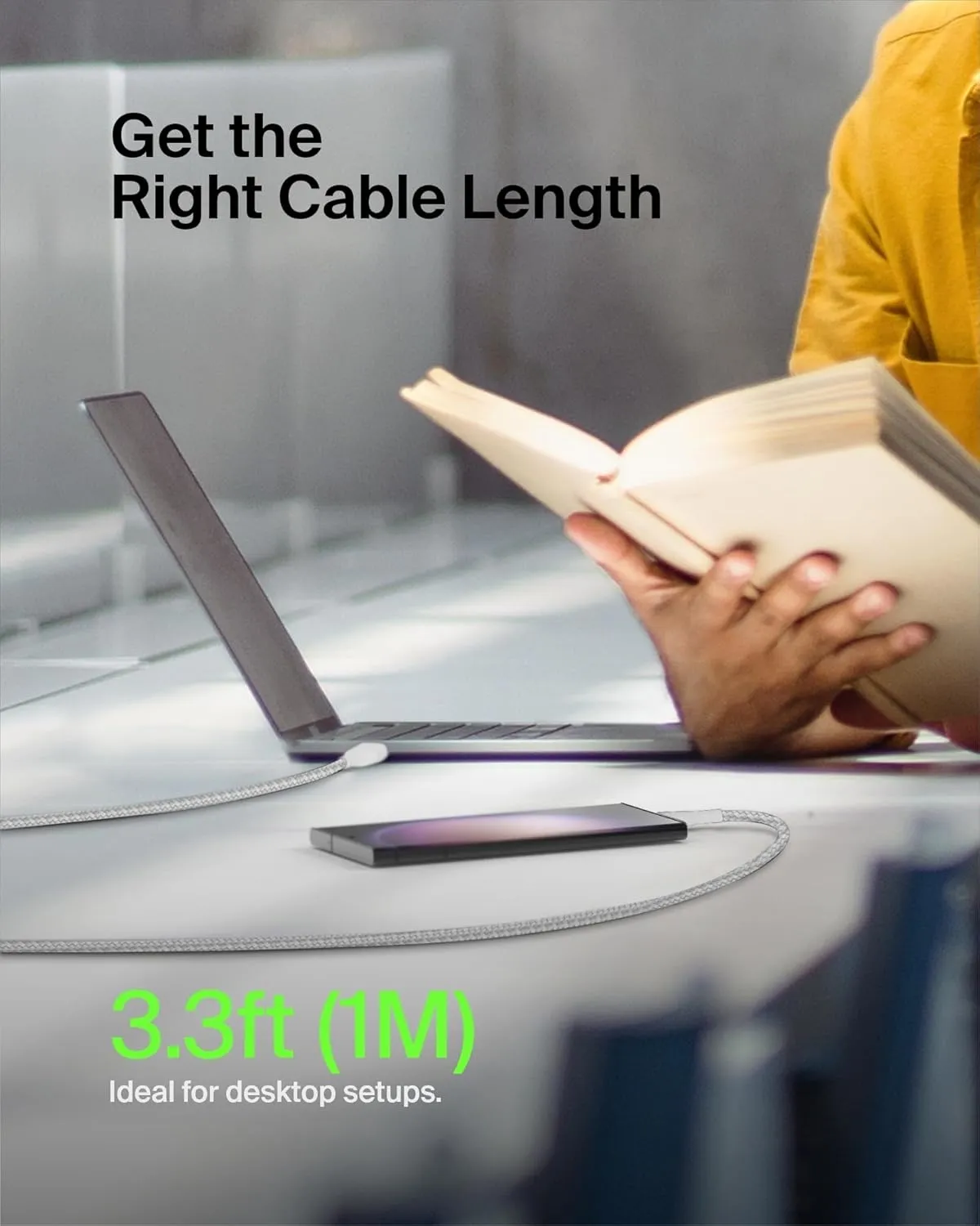 Belkin BoostCharge Braided USB-C to USB-A Cable (1M/3.3ft) for iPhone 16, iPhone 16 Pro, Samsung Galaxy S25, S24, Note20, Google Pixel 9 & 8, iPad Pro, Nintendo Switch 2, Carplay & More - White
